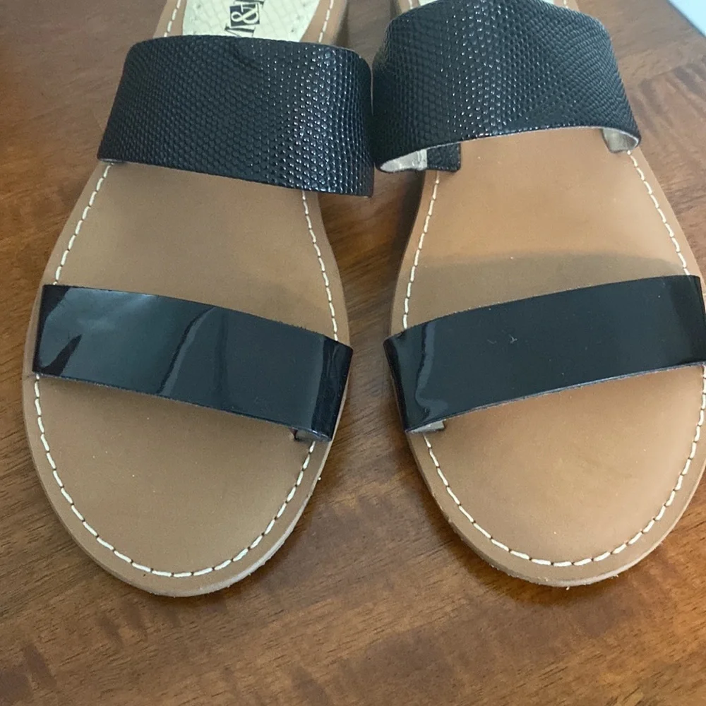 Sam & Libby Flat 2 straps Sliders size 6 Black